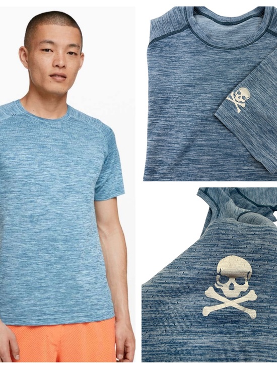 lululemon athletica Other - Lululemon Metal Vent Tech Short Sleeve Shirt w/Skull & Crossbones Small Blue